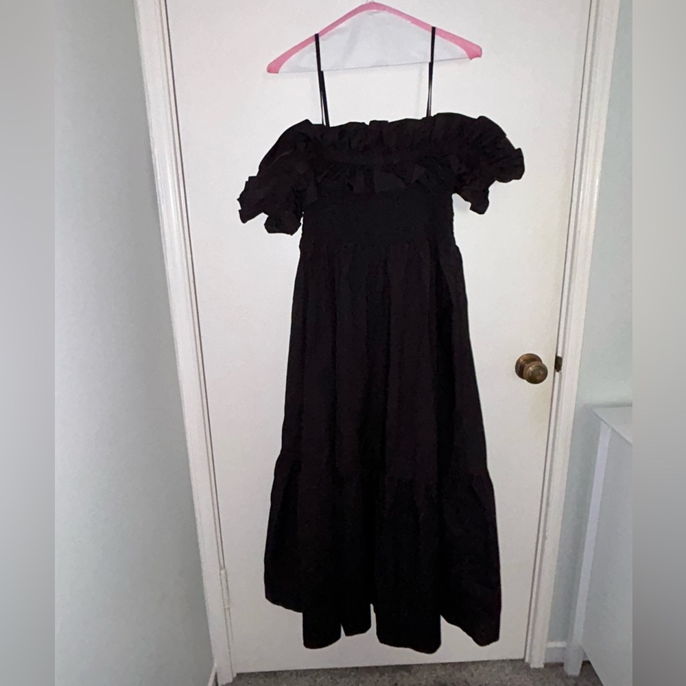 Black Ganni Off The Shoulder Midi Dress, Size 40